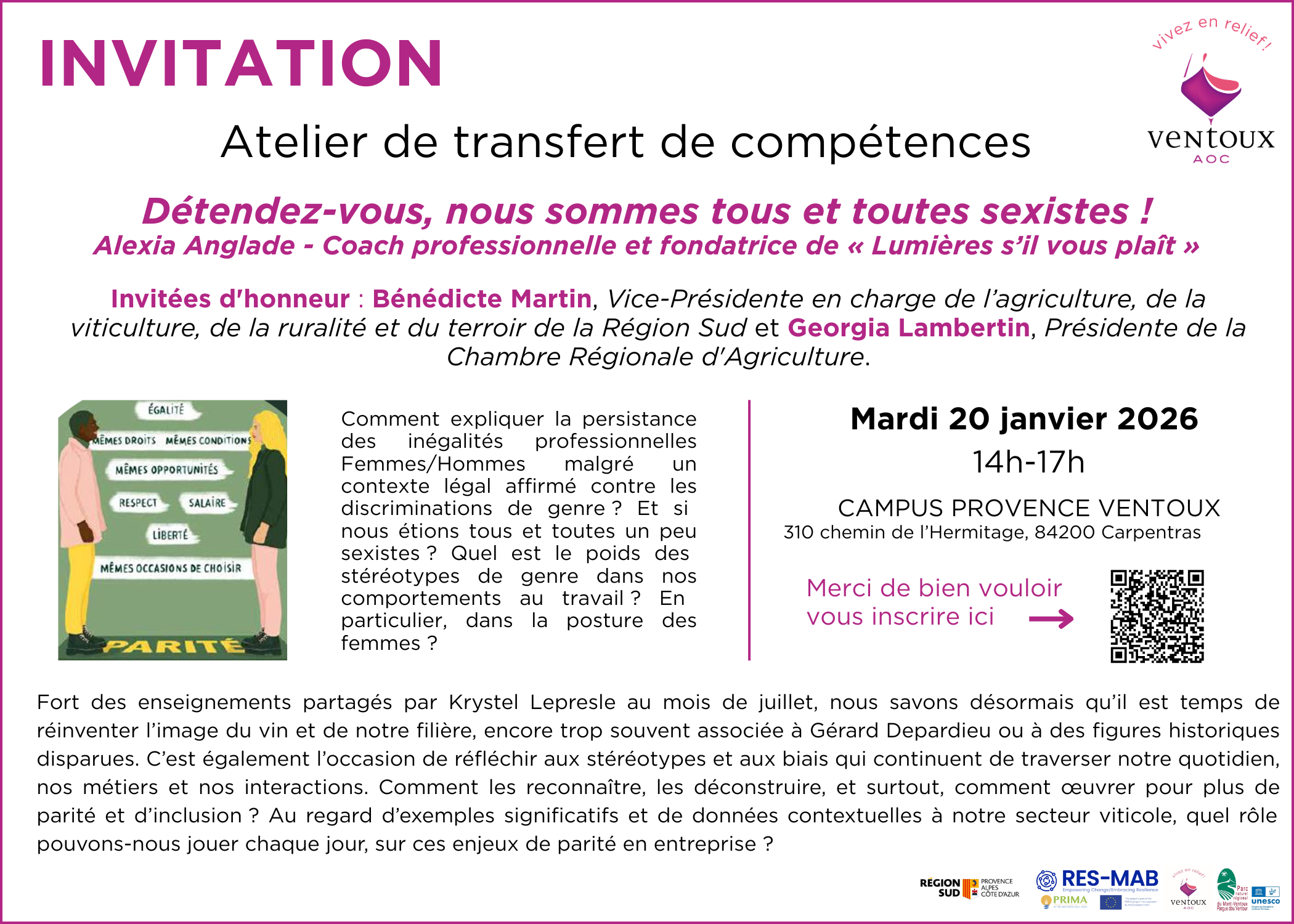 Nouvel atelier de transfert de compétences : « Détendez-vous, nous sommes tous et toutes sexistes » - Mercredi 20 janvier 2026