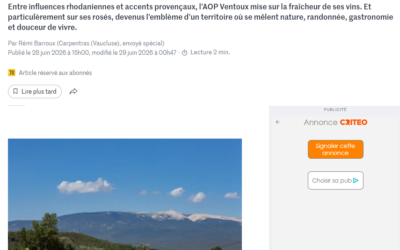 Revue de presse – Le Monde : Ventoux, l’ascension discrète d’une appellation qui voit la vie en rosé